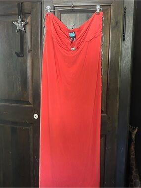 Red Strapless Maxi Dress with Rhinestone Accent